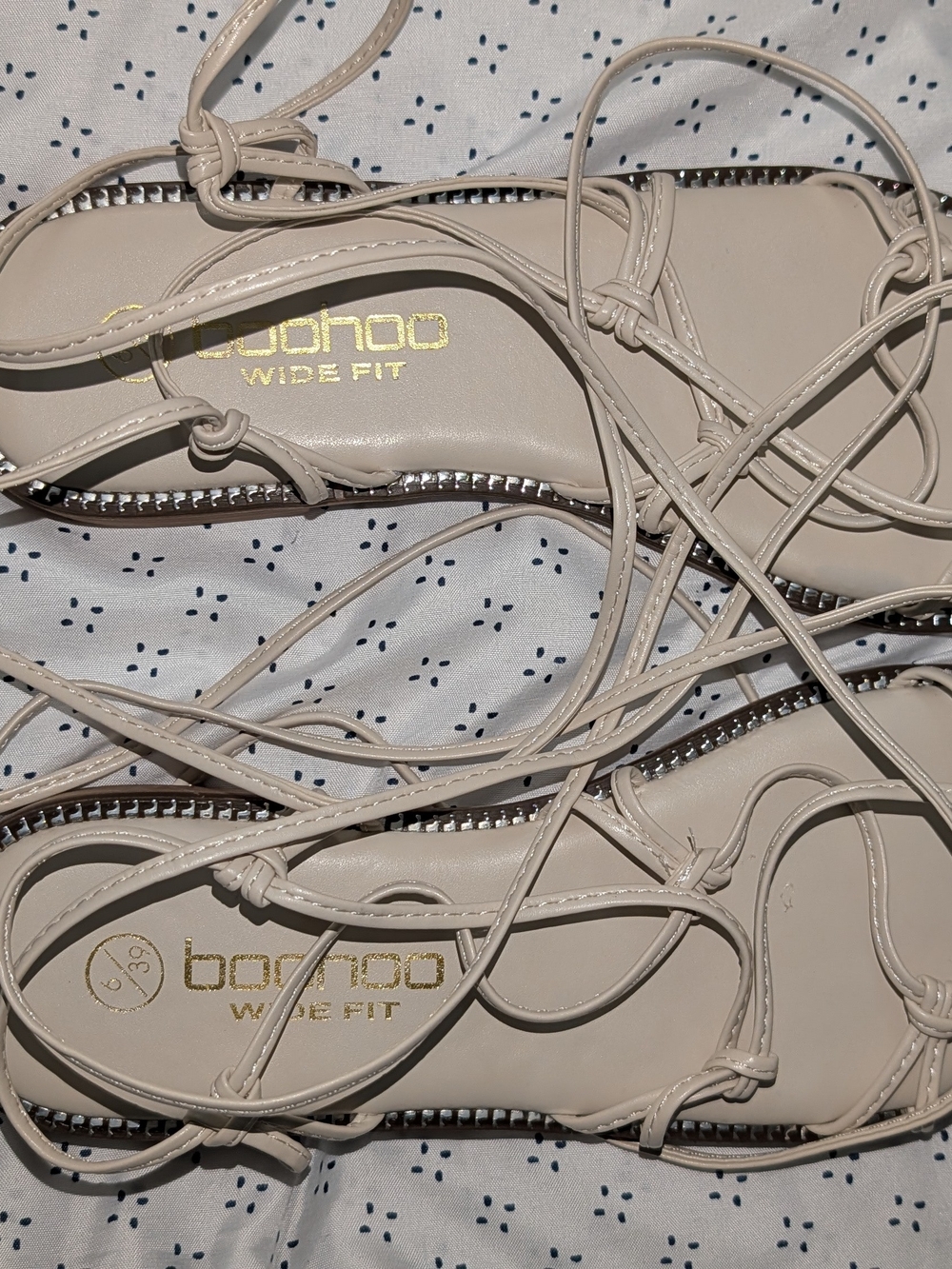 New - Never Worn Boohoo Wide Fit Lace-Up Sandals in Nude